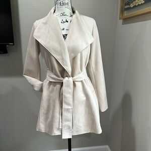 Magaschoni Womens Wrap Cream Jacket with Belt Suede Look Size XS